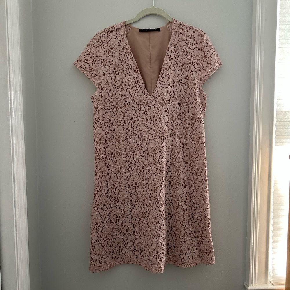 Zara Blush Pink Lace Mini Dress